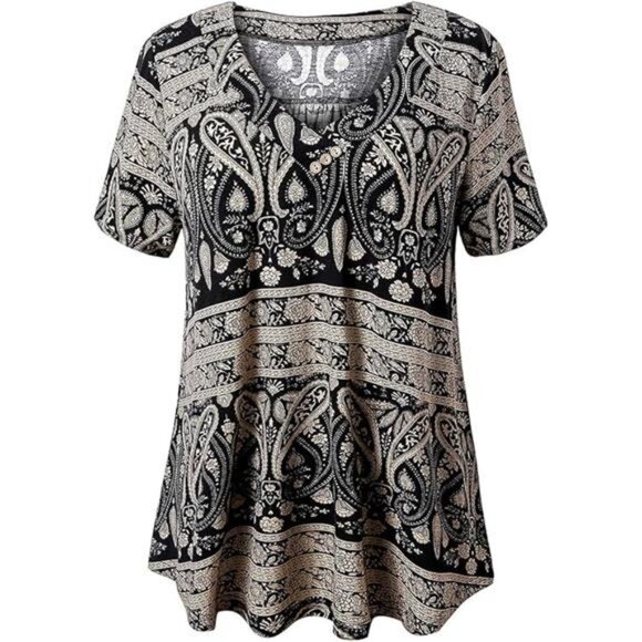 Women's Plus Size Tops Short Sleeve Blouses Flowy Summer Tunic Tops - Picture 4 of 4